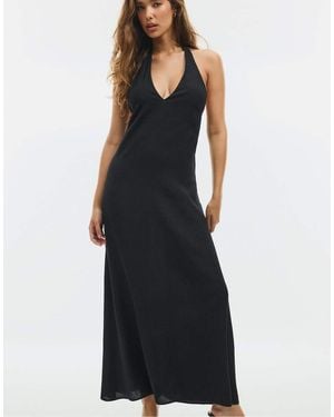 Stradivarius Textured Halter Midi Dress - Blue