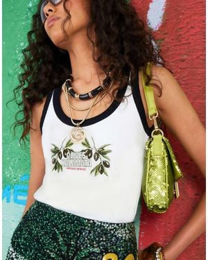River Island Atlas Olive Rib Tank - White