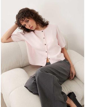 Jdy Short Sleeve Knitted Cardigan With Wool - Pink