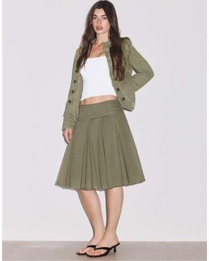 Stradivarius Midi Skirt With Box Pleats - Green