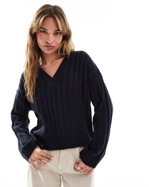 Brave Soul Ribbed V-neck Jumper - Blue