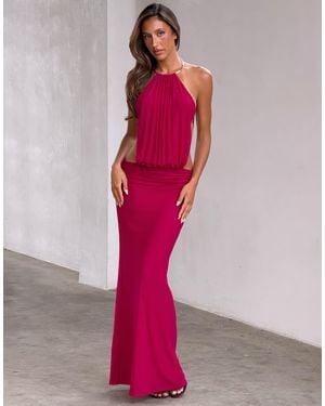 Tiger Mist Evanna Choker Halterneck Open Tie Back Maxi Dress - Pink