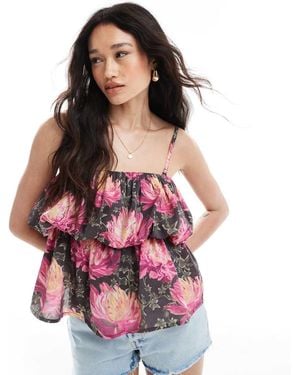 ASOS Premium Puff Detail Peplum Cami - Pink