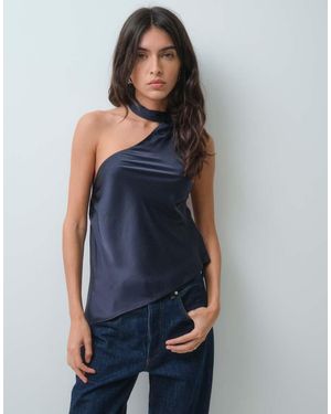 Motel Sambara Scarf Neck Satin Top - Blue