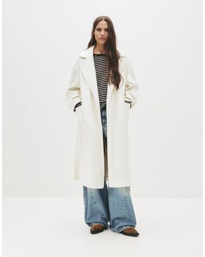 Pull&Bear Long Belted Coat - White