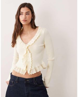 Miss Selfridge Knitted Broderie Trim Cardigan - Natural