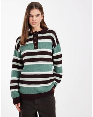 Daisy Street Knit Slouchy Fit Rugby Polo - Gray