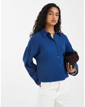 ASOS Cropped Textured Cotton Blend Shirt - Blue