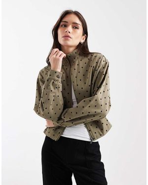 Daisy Street Chaqueta Caqui Con Estampado De Lunares, Cuello Subido Y Cintura Entallada De Sarga De - Multicolor