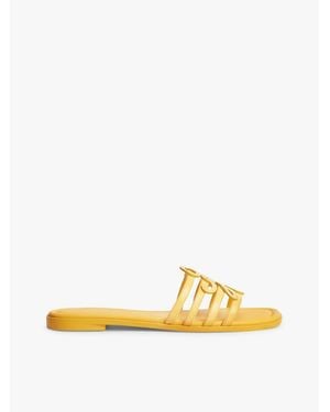 Tommy Hilfiger Logo Strap Leather Mules - Yellow