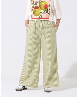 Yours Clothing Stripe Wide Leg Trousers - Green
