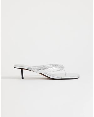 TOPSHOP Emily Pin Mid Heel Woven Toe Thong Sandal - White