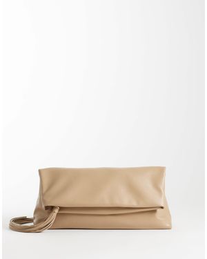 ASOS Tassel Zip Top Flap Clutch - Natural