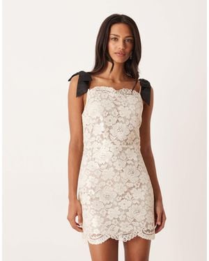 For Love & Lemons Scalloped Lace Edge High Neck Mini Dress - Natural