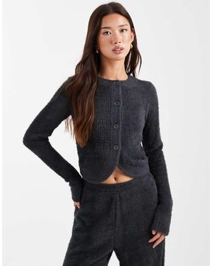 ASOS Co-ord Textured Fluffy Long Sleeve Cardigan - Black