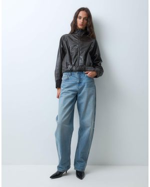 JJXX Faux Leather Funnel Neck Jacket - Blue