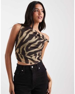 New Look Zebra Fallen Shoulder Top - Black