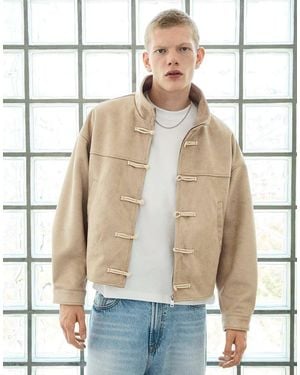 Bershka Faux Suede Clasp Jacket - Natural
