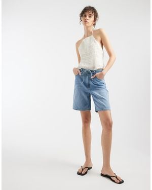 Vero Moda Villa Mid-rise Tie Waist Denim Bermuda Short - Blue