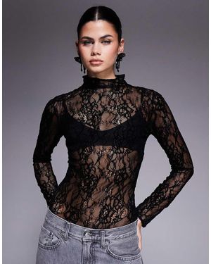 GOOD AMERICAN Body Negro Con Cuello Subido De Encaje De - Gris
