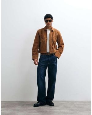 Barneys Originals Pleated Real Suede Harrington Jacket - Blue