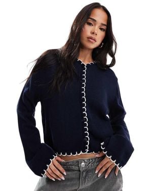 Miss Selfridge Blanket Stitch Cardigan - Blue