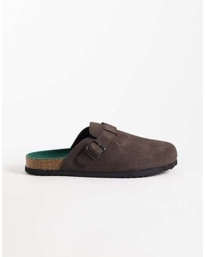 Only & Sons Faux Suede Clogs With Buckle - Brown