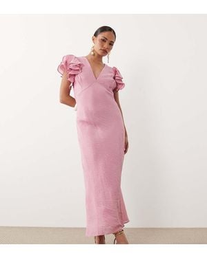 Nobody's Child Petite Layla V-neck Ruffle Sleeve Midi Dress - Pink