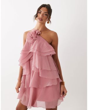 Y.A.S 3d Floral Applique Ruffle Mini Dress - Pink