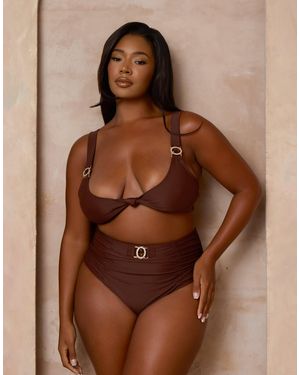 Moda Minx Curve X Alessa Tyrrell-charles Knot Front Bikini Top With Faux Gem Detailing - Brown