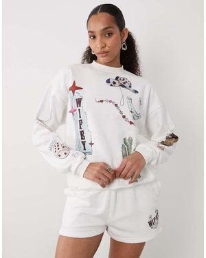 Six Stories Cotton Rodeo Western Bridal Wifey Set Shorts - White
