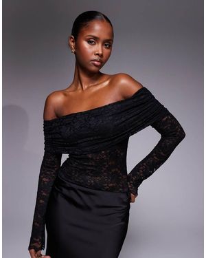 AFRM Off The Shoulder Long Sleeve Lace Bodysuit - Black