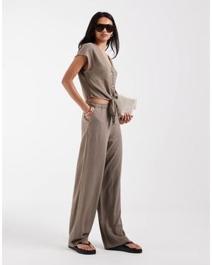 ONLY Linen Mix Pull On Wide Leg Trousers - Multicolour