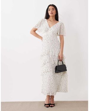 New Look Chiffon Tiered Polka Dot Maxi Dress - Natural