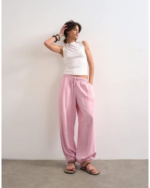 TOPSHOP Linen Blend Elasticated Waist Balloon Pants - Pink