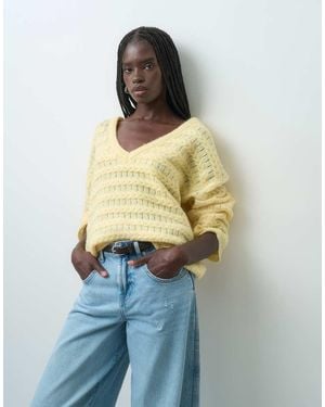 ONLY Jersey De Punto De Ochos En Amarillo Claro - Azul