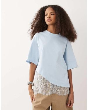 ASOS Short Sleeve T-Shirt With Lace Hem - Blue