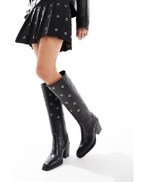 OFF THE HOOK 'Jesmond' Leather Block Heel Knee Boots - Black