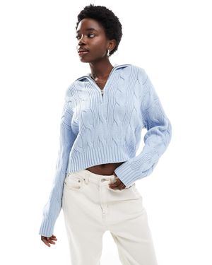 Cotton On Cotton on - pull en maille torsadée à col zippé - serein - Bleu