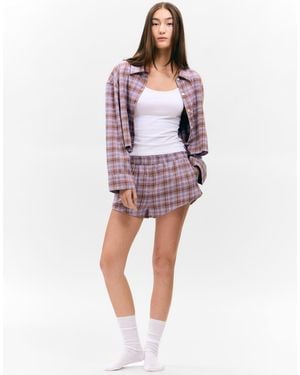 Monki Pantalones Cortos De Pijama Lilas A Cuadros De Franela Mix & Match De -Morado