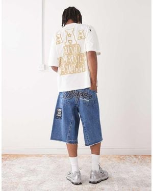 Aape By A Bathing Ape Denim Short Met Geborduurd Logo - Blauw