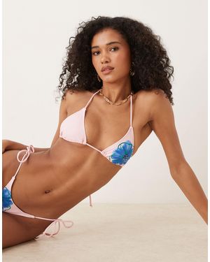 Motel Pami Watercolor Flower Triangle Bikini Top - Brown