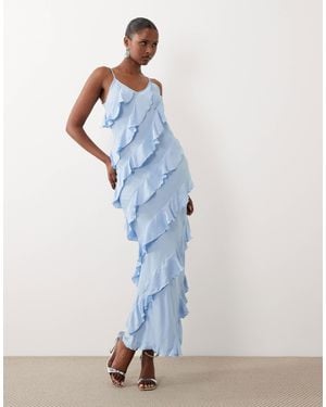 Vero Moda Bias Cut Ruffle Cami Midaxi Dress - Blue
