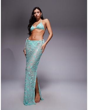 South Beach Sequined Beach Maxi Skirt - Blue