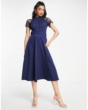 Liquorish A Line Midi Lace Dress - Blue