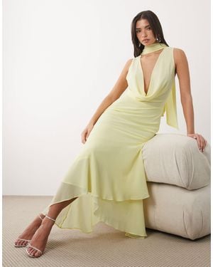 TFNC London Bridesmaids Cowl Neck Chiffon Midi Dress With Neck Tie - Natural