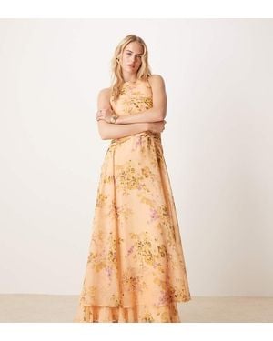 ASOS Asos Design Tall Racer Neck Ruched Bodice Dropped Waist Maxi Dress - Natural