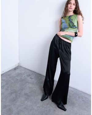 TOPSHOP Satin Tie Waist Wide Leg Trouser - Blue