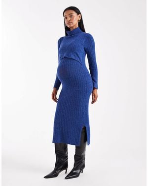Mama.licious Mamalicious maternity – weiches, geripptes midikleid aus strick - Blau