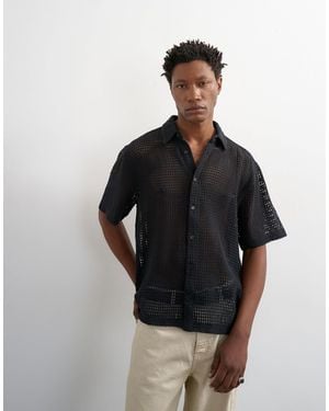 TOPMAN Relaxed Fit Short Sleeve Woven Mesh Shirt - Black